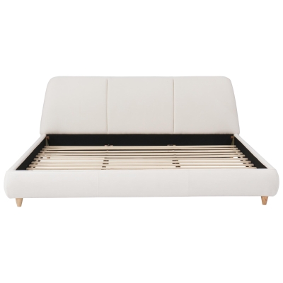 Modern Minimalist Upholstered Bed with Soft Padded Headboard, Platform Bed with Rubberwood Legs, 88'' L x 65.5'' W x 33.5'' H, White