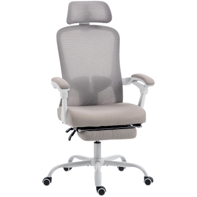 HOMCOM Ergonomic Office Chair, Mesh Reclining Desk Chair with Adjustable Lumbar Support, Headrest, Grey
