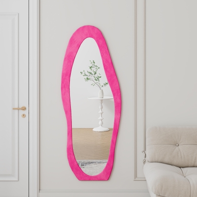 Full-Length Mirror with Flannel-Wrapped Wooden Frame, Rose Pink