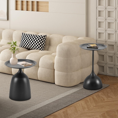 Metal Side Table with Raised Edges and Wipe-Clean Surface, Black