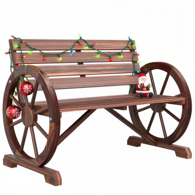 Outsunny 41" Wooden Wagon Wheel Bench, Rustic 2-Person Patio