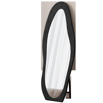 Full-Length Mirror with Flannel-Wrapped Wooden Frame, Black