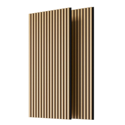 2-Pack 3D Wood Slat Acoustic Wall Panels with Three-Side Wrapped Edges, White+Oak