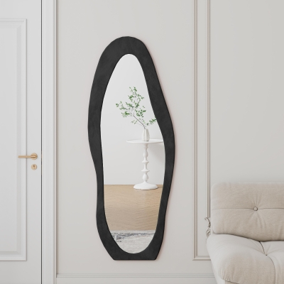Full-Length Mirror with Flannel-Wrapped Wooden Frame, Black