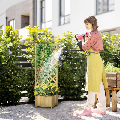 Outsunny Raised Garden Bed Wood Planter with Trellis for Vine Climbing, 16" x 16" x 57", Natural