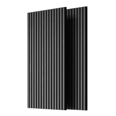 2-Pack 3D Wood Slat Acoustic Wall Panels with Three-Side Wrapped Edges, Gray