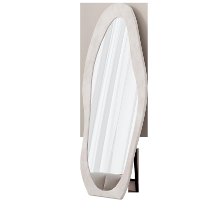 Full-Length Mirror with Flannel-Wrapped Wooden Frame, White