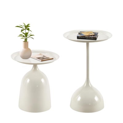 Metal Side Table with Raised Edges and Wipe-Clean Surface, White