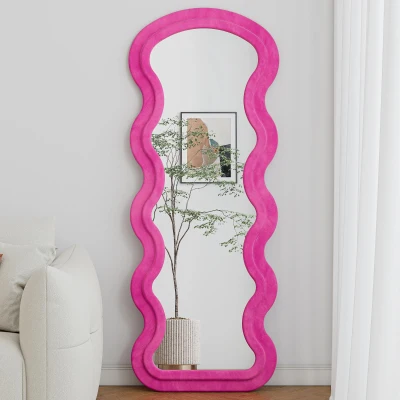 Flannel-Covered Wavy Full-Length Floor Mirror with True-Reflection Glass, Rose