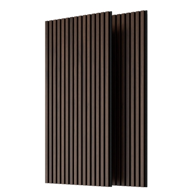 2-Pack 3D Wood Slat Acoustic Wall Panels with Three-Side Wrapped Edges, Walnut