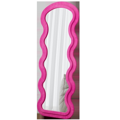 Flannel-Covered Wavy Full-Length Floor Mirror with True-Reflection Glass, Rose