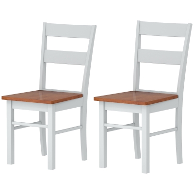 HOMCOM Farmhouse Rubber Wood Dining Chairs, Set of 2, Light Gray