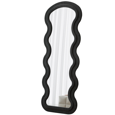 Flannel-Covered Wavy Full-Length Floor Mirror with True-Reflection Glass, Black