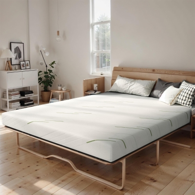 4'' Gel Memory Foam Sofa Mattress Cushion Queen Size with 4-Layer Construction, Mattress Pad with Knit Cover, 58'' L x 72'' W x 4'' H, White