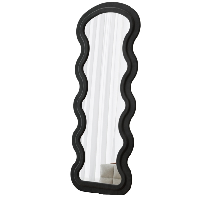 Flannel-Covered Wavy Full-Length Floor Mirror with True-Reflection Glass, Black