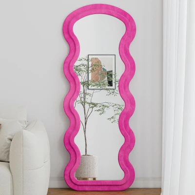 Flannel-Covered Wavy Full-Length Floor Mirror with True-Reflection Glass, Rose