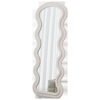 Flannel-Covered Wavy Full-Length Floor Mirror with True-Reflection Glass, White