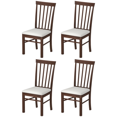 HOMCOM Set of 4 Wooden Upholstered Dining Chairs, Dark Brown/Beige