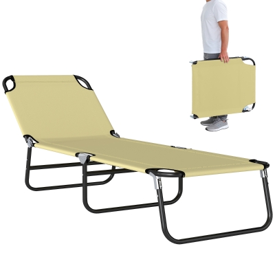 Outsunny Folding Chaise Lounge Chairs, 5-Level Recline, Beige