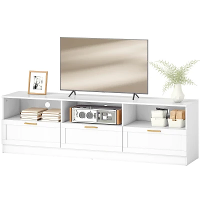 HOMCOM TV Stand with Storage, Modern Entertainment Center with 3 Cabinets and 3 Open Shelves, for TVs up to 85", White