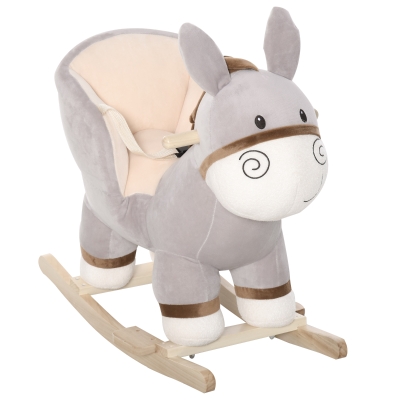 Qaba Plush Rocking Horse Donkey Toy with Sound, Gray