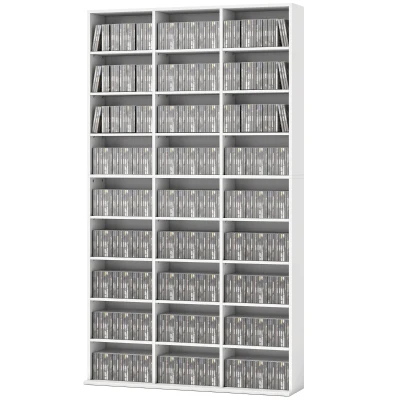 HOMCOM Media Storage Cabinet, 9-Tier DVD Shelf with 21 Adjustable Shelves, Holds 835 CDs, 500 DVDs or 640 Blu-rays, White