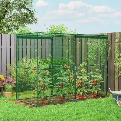 Outsunny Walk-in Plant Cage with Zippered Door, 7.9' x 3.9' x 6.1', Green
