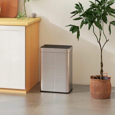 HOMCOM 14.5 Gallon Sensor Can, Automatic Garbage Can with Soft-Close Butterfly Lid, Fingerprint-Proof Stainless Steel, Silver