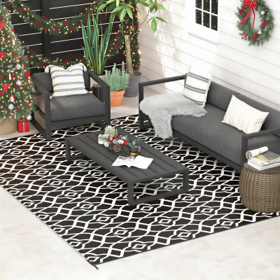 Outsunny 9' x 12' Reversible Outdoor Rug, Black & White Clover