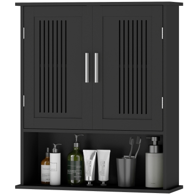 kleankin Modern Wall Mount Bathroom Cabinet, Storage Organizer with 2 Door Cabinet and Shelf, Black