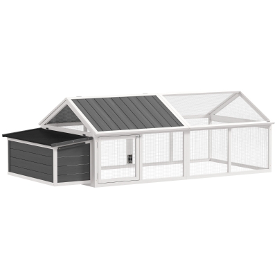 PawHut 95"L Chicken Run Large Chicken Coop with Nesting Box Wooden Roof Side Door for Outdoor 4–8 Chickens