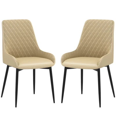 HOMCOM Upholstered Kitchen Chairs, Modern Dining Chairs Set of 2 with Diamond Tufting and Steel Legs for Dining Room, Khaki
