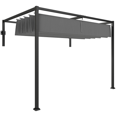 Outsunny 10' x 7' Lean To Pergola, Metal Pergola with Retractable Roof for Grill, Garden, Patio, Deck