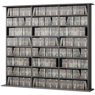 HOMCOM Media Storage Cabinet, 8-Tier DVD Shelf with 18 Adjustable Shelves, Holds 1032 CDs, 594 DVDs or Blu-rays, Black