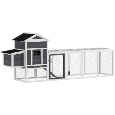 PawHut 117" Extra Large Chicken Coop with Asphalt Roof, Wooden Hen House with Slide-out Tray, Quail Hutch with Nesting Box, Grey