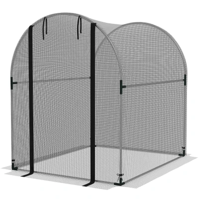 Outsunny 4.9' x 3.9' Crop Cage with Zipper Roll-Up Door, Mesh Plant Protection Tent from Animals with Galvanised Steel Frame