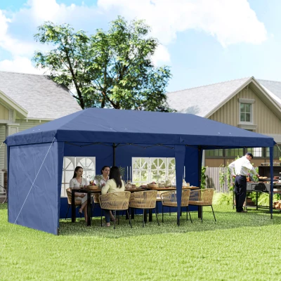 Outsunny 10' x 20' Pop Up Canopy Tent, Blue with Sidewalls