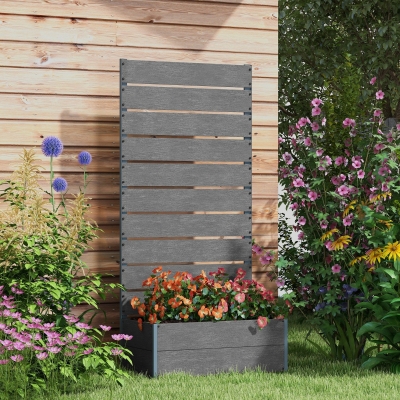 Outsunny Raised Garden Bed with Trellis, Freestanding Elevated Planter Box for Climbing Vines, 28" x 15" x 59", Dark Grey