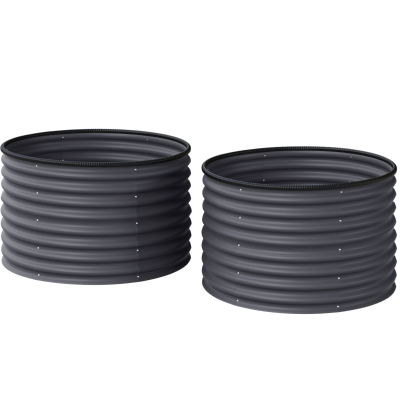 Outsunny Set of 2 Raised Garden Bed, Metal Planter Box with Safety Edging, Easy-to-assemble Stock Tank, Dark Grey