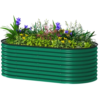 Outsunny 5 x 2.5 x 2 ft Galvanized Raised Garden Bed, Easy DIY Oval Planter Box with Safety Edging and Gloves, Dark Green