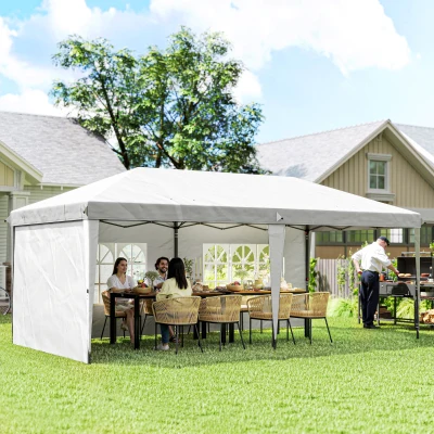 Outsunny 10' x 20' Pop Up Canopy Tent, White with 4 Sidewalls