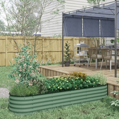 Outsunny 8 x 2 x 1.5 FT Galvanized Steel Raised Garden Bed, Metal Garden Bed Planter Box with Safety Edging, Green