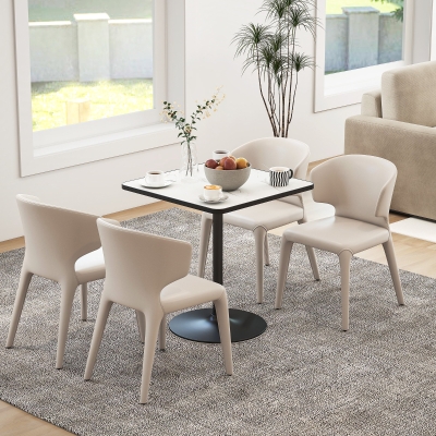 HOMCOM Dining Table for 4, Modern Kitchen Table with Marble Effect Tabletop and Round Base, White