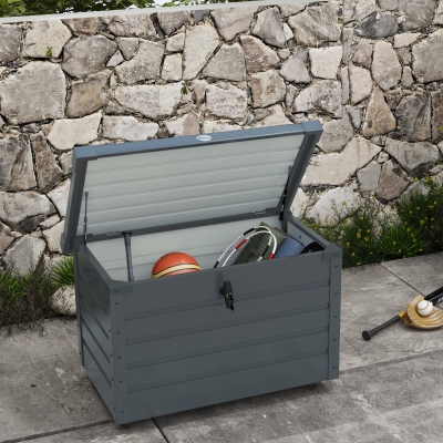 Outsunny 78 Gallon Garden Storage Box, Waterproof Outdoor Storage Container with Wheels and Handles, Dark Grey