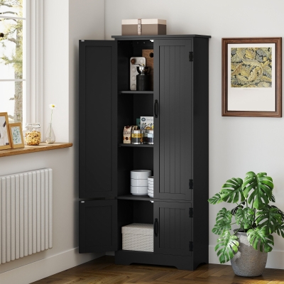 HOMCOM 60" 4-Door Storage Cabinet Multi-Storey Large Space Pantry with Adjustable Shelves Black
