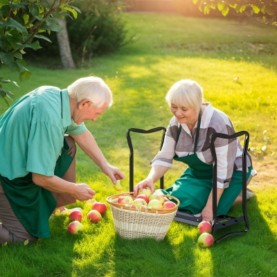 Outsunny Garden Kneeler and Seat Stool, Folding Gardening Stool Kneeling Chair with Thicken Pad and Handles