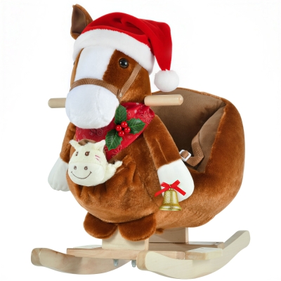 Qaba Kids Rocking Horse Toy with Lullaby, Plush Fabric, Brown
