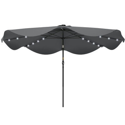 Outsunny Solar Patio Umbrella with LED and Tilt, Outdoor Market Table Umbrella Parasol with Crank, 10 x 10 ft, Dark Grey