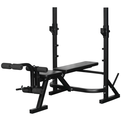 Soozier Weight Bench, Flat Incline Decline Workout Bench Press Set with Squat Racks, Leg Developer, Weight Plate Stand