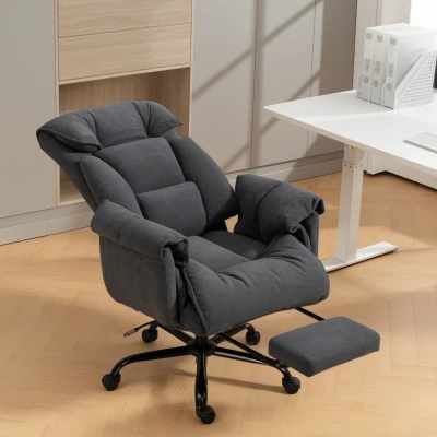 HOMCOM High Back Reclining Office Chair with Footrest, Dark Gray